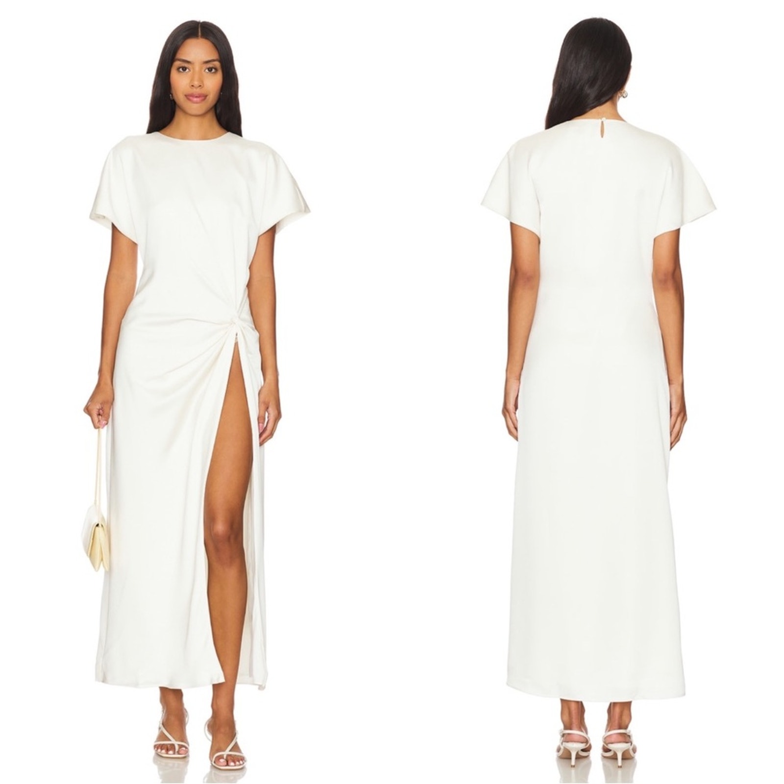 Ser.O.Ya Tropez High Slit Ruched Knot Porcelain White Maxi Dress Size Large